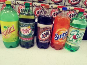 2 liter bottles of soda, assorted