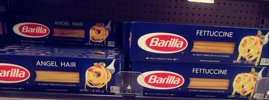 Barilla boxes of fettucine and angel hair pasta