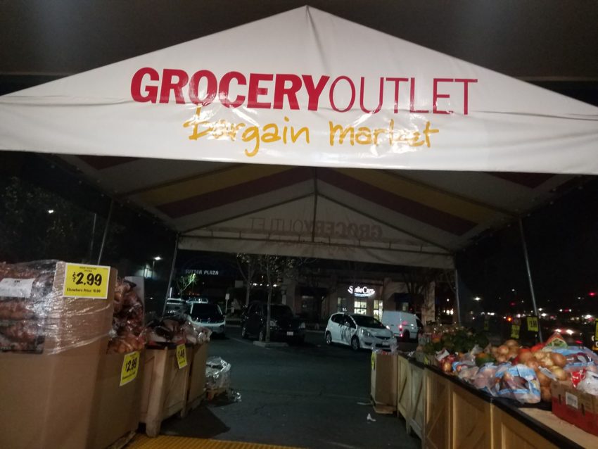 Grocery Outlet outside produce canopy sign