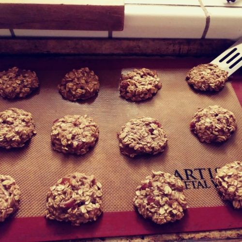Homemade Banana Oat Applesauce Cookies on a Cookie Tray