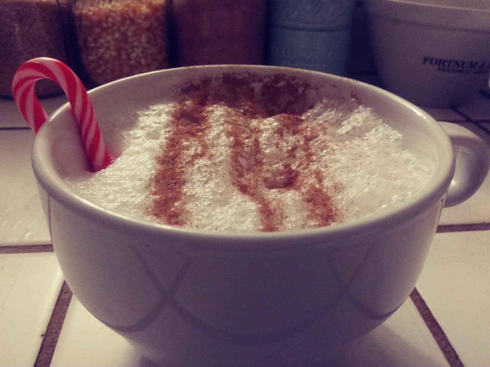 latte with candy cane