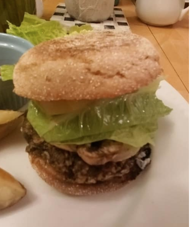 close-up homemade vegan gardenburger slider on a plate 