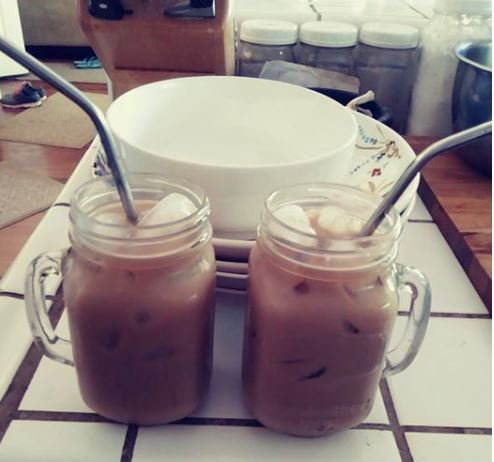 Iced coffee in mason jar cups