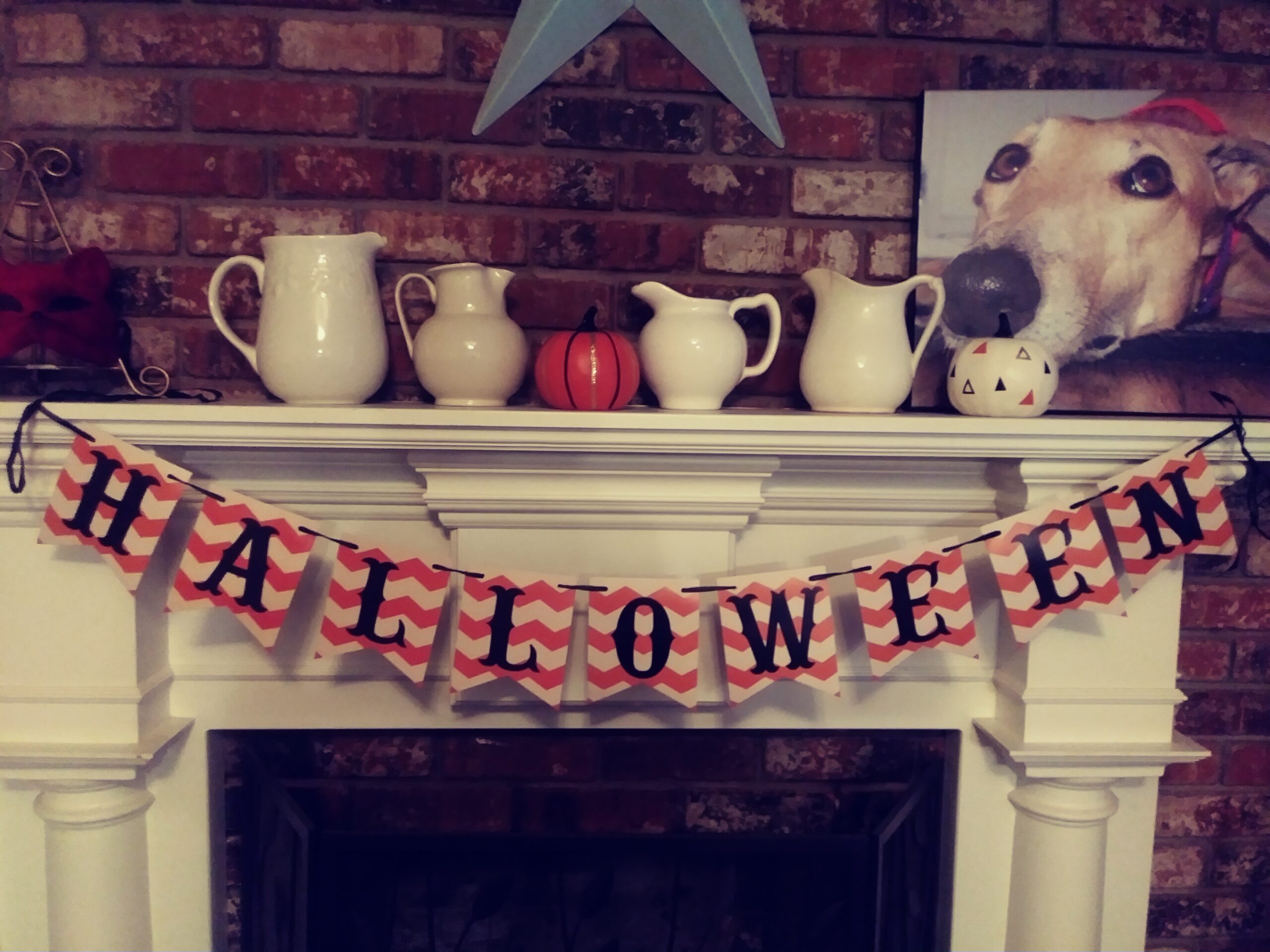 Halloween banner over my fireplacemantle
