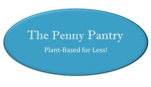 the penny pantry logo, also says plant based for less