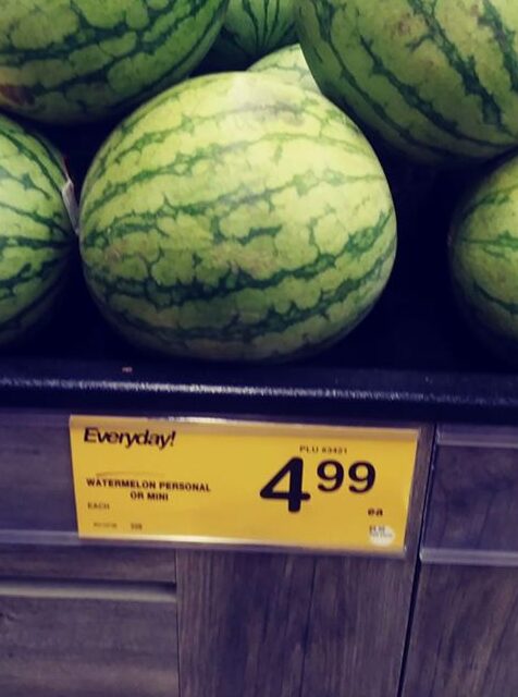 personal sized watermelons marked $4.99