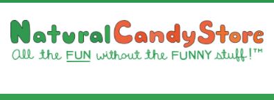 Natural Candy Store logo, says "Natural Candy Store, all the fun without the funny stuff"