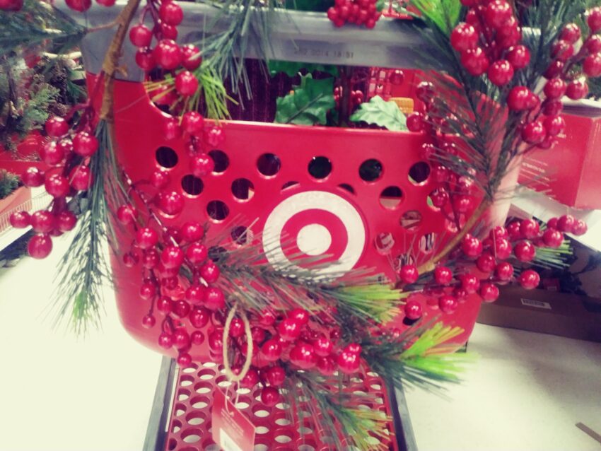 Target cart with red berry wreath