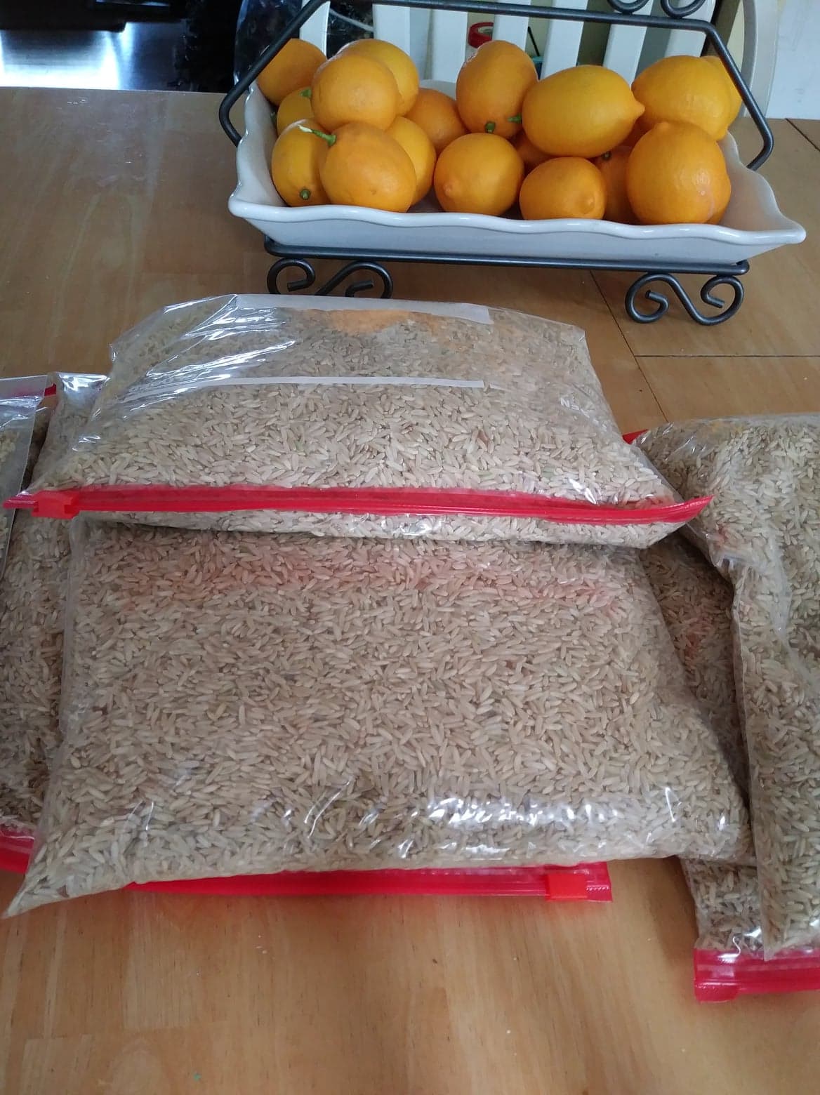 Rice in ziploc bags