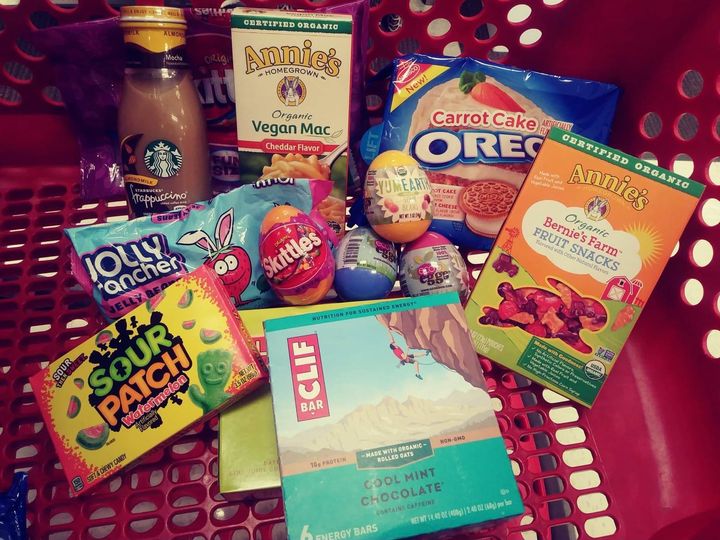 Target Shopping Cart filled with Easter Vegan Goodies