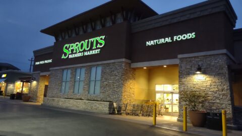 Sprouts storefront at night