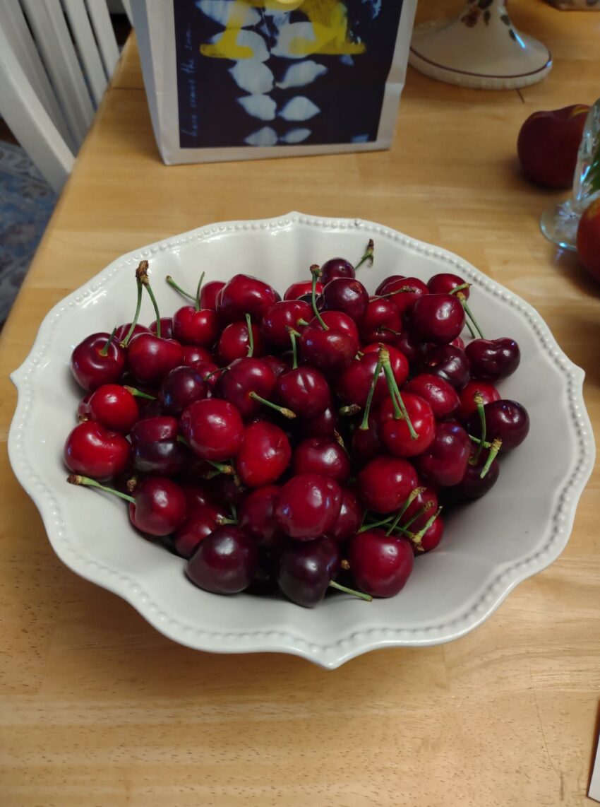 Cherries in white bowl