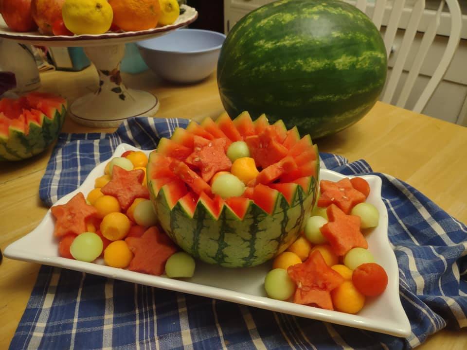 Melon bowl with watermelons, honeydew and cantaloupe