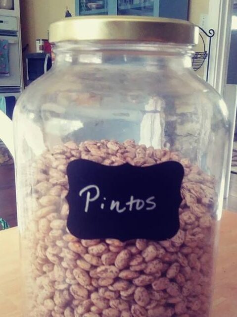 glass canister of pinto beans