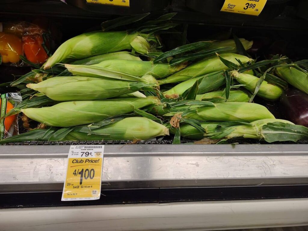 Corn at Safeway marked 4 for $1