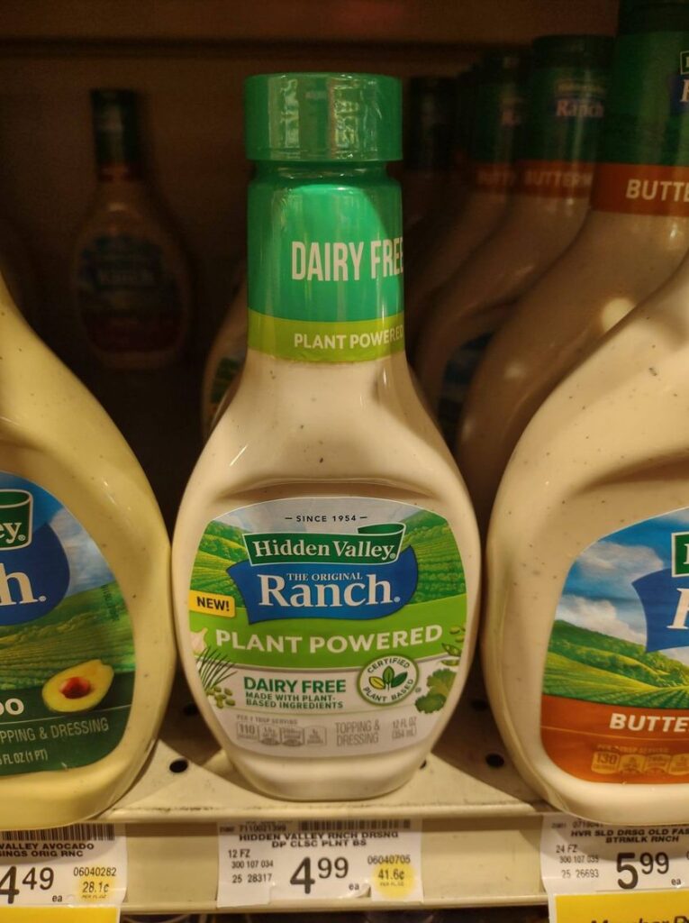 Hidden Valley Plant-Powered Ranch on store shelf marked $4.99