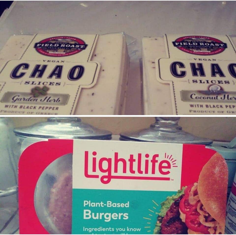 packs of Chao cheese and Lightlife burgers