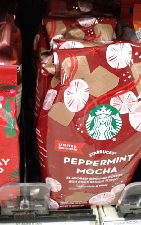 Starbucks bags of holiday and peppermint mocha coffees