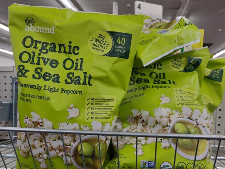 CVS Gold Emblem Abound organic olive oil and sea salt popcorn bags