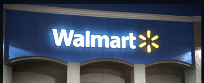 Walmart store sign lit up