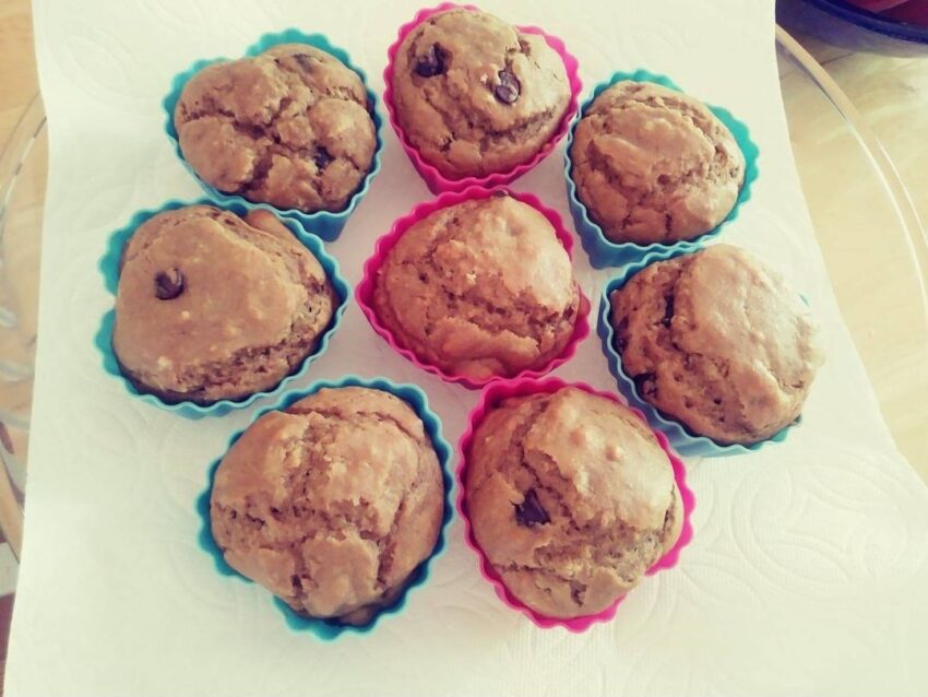 heart shaped muffins in pink and blue silicone liners