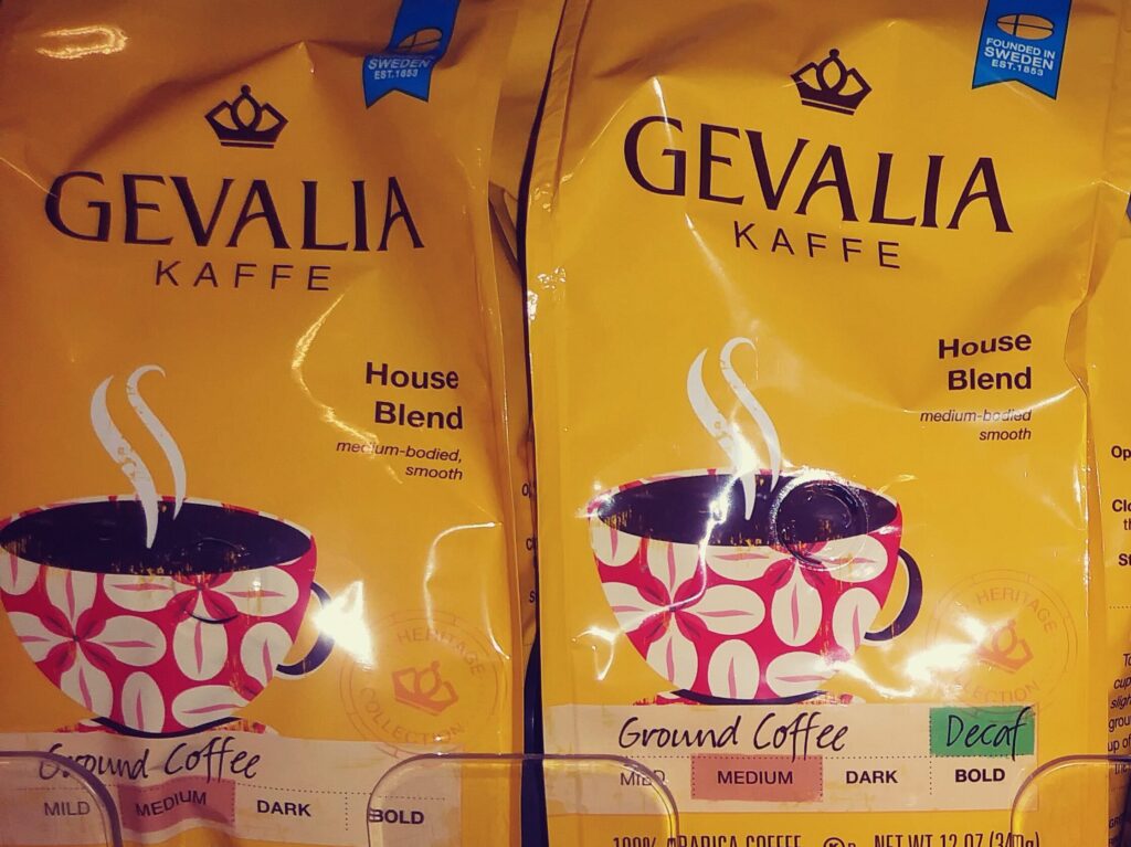 Gevalia Coffee Bags on store shelf