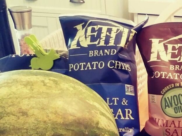 Kettle brand chips and whole watermelon