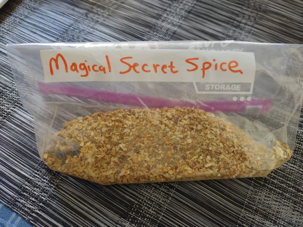 bag with spices marked "magical secret spice"
