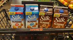 Silk almond milks in Safeway cart
