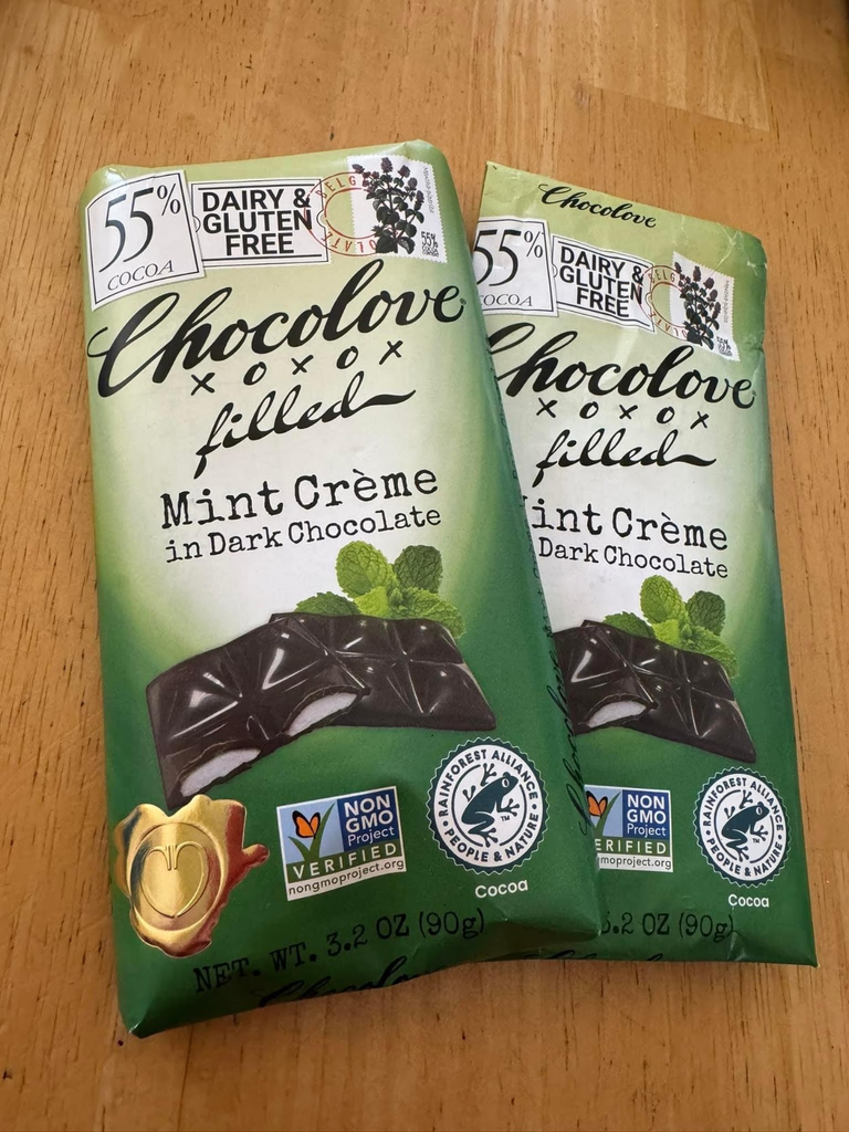 Two Mint Creme Chocolove Bars